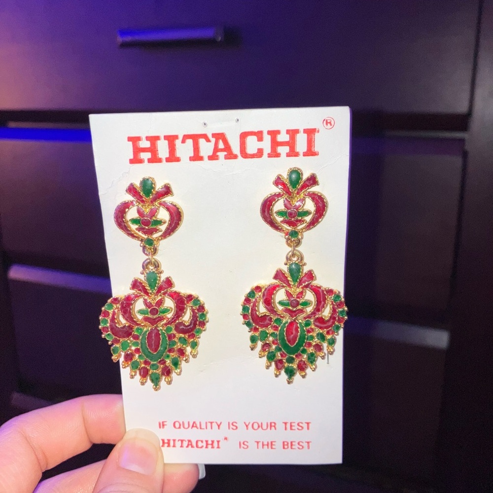 Fuchsia and Green Dangle Earrings